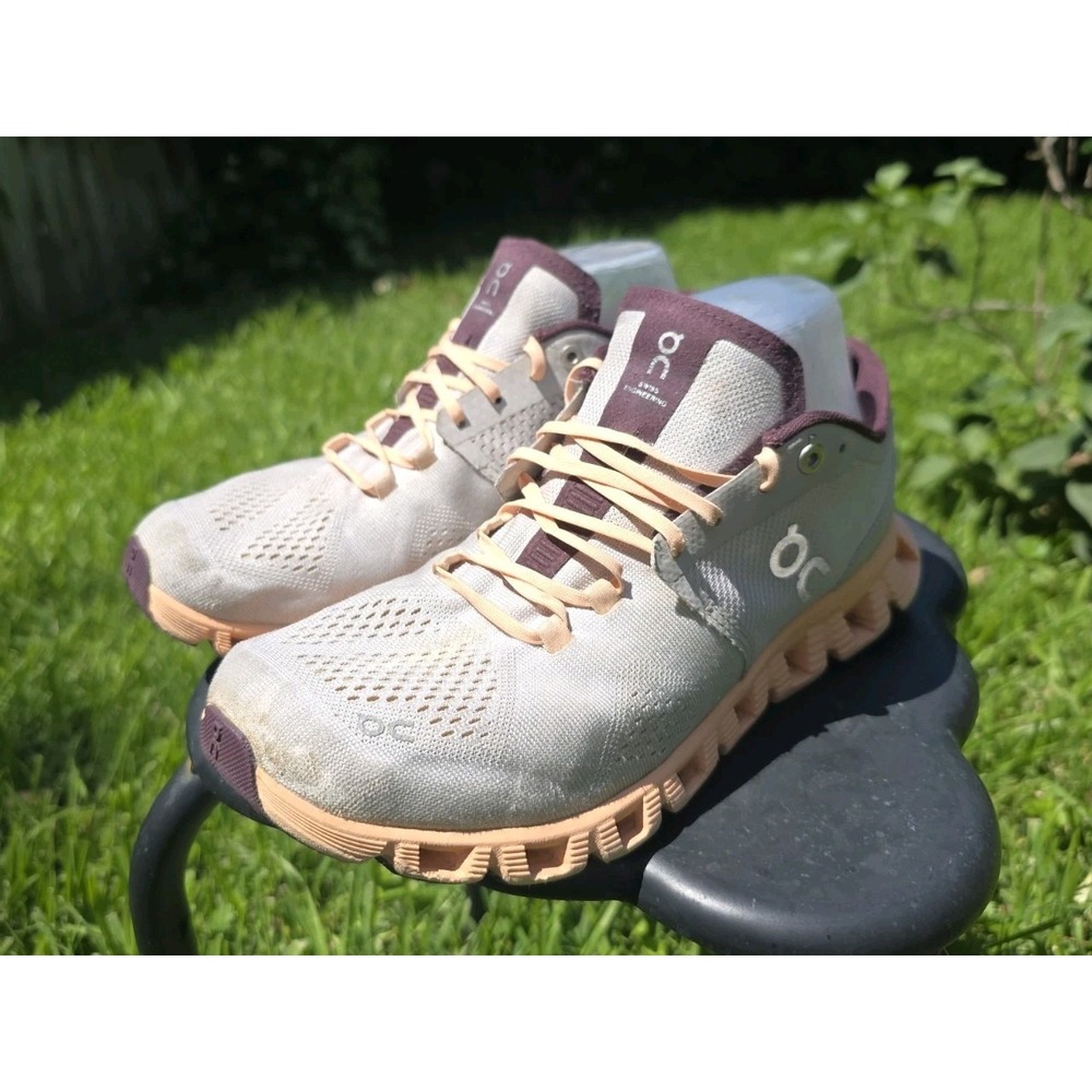 On Cloud X Running Shoes Grey Plum Peach CloudTec Helion Women Gym Training